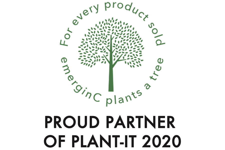 Logo of an environmental initiative featuring text proud partner of plantit 2020' with a stylized representation of a tree or leaf above the text symbolizing a commitment to planting and sustainability efforts