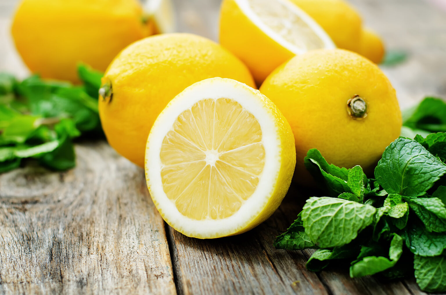 Lemons on wooden table