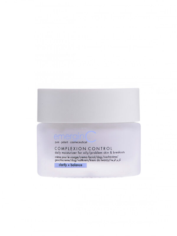 A jar of EmerginC complexion control lotion for oily/problem skin and breakouts, designed to clarify and balance the skin.