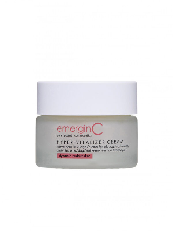 A jar of emerginc hyper-vitalizer cream against a clean, white background.