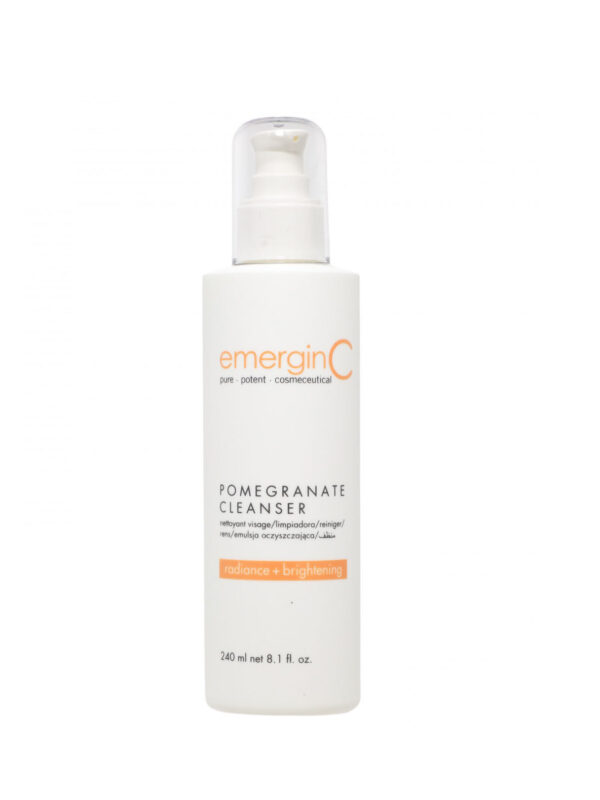 A bottle of pomegranate gel cleanser for skin radiance and brightening, 240 ml / 8.1 fl. oz.