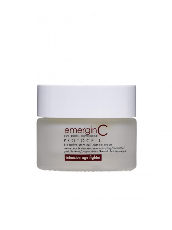 A jar of [protocell bio-active stem cell combat cream] against a white background.