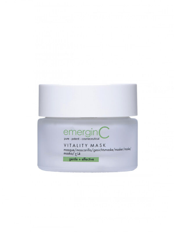 A jar of vitality mask on a white background, promoting gentle and effective skincare.