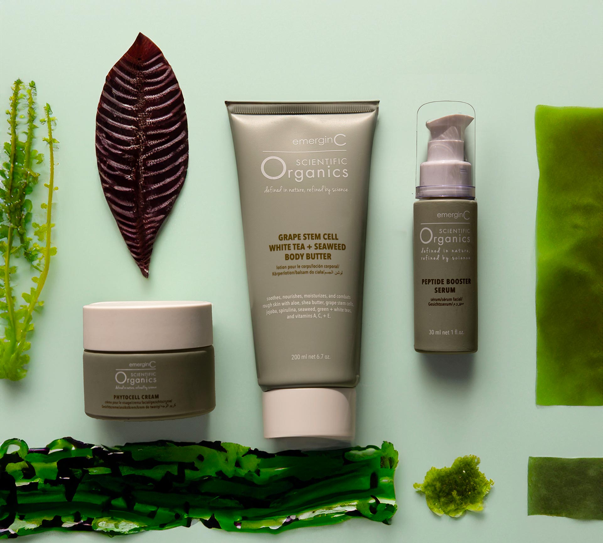 Scientific Organics products on a green background.