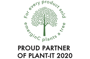 Logo of an environmental initiative featuring text proud partner of plantit 2020' with a stylized representation of a tree or leaf above the text symbolizing a commitment to planting and sustainability efforts