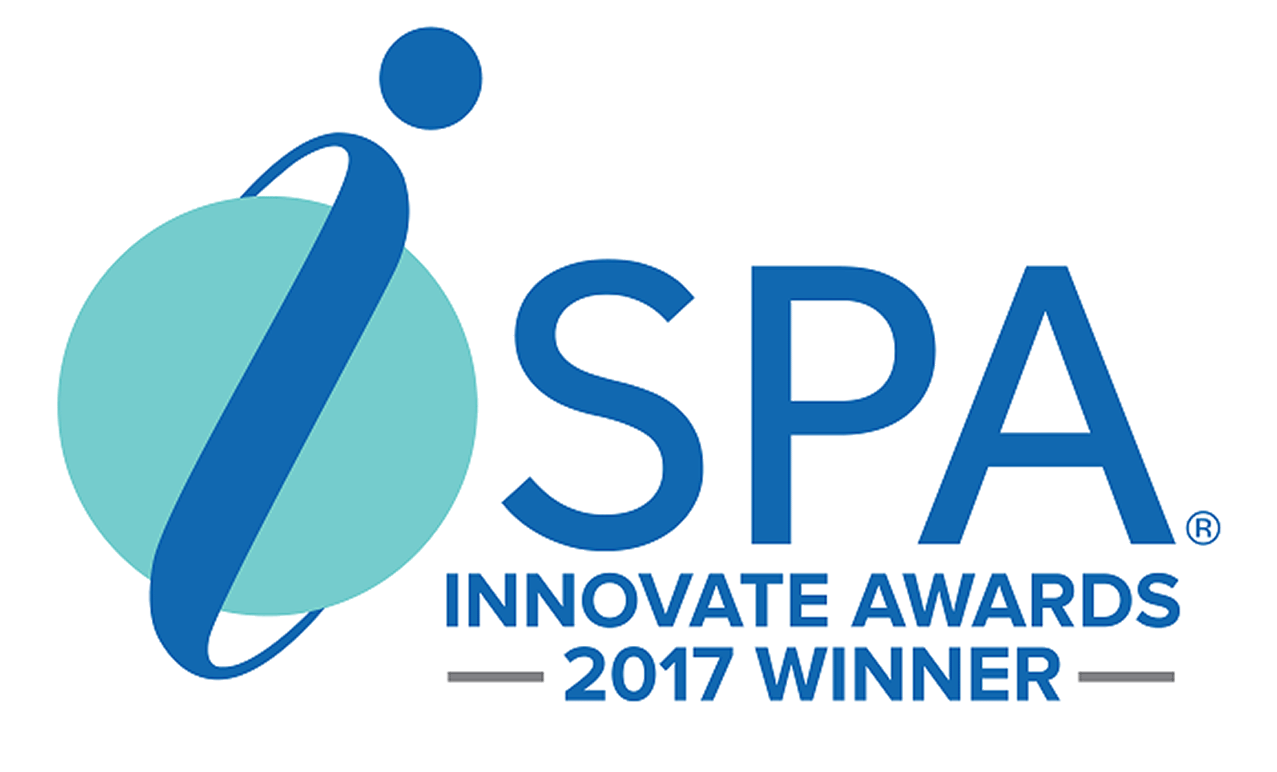 Logo for the ISPA Innovate Awards, featuring a stylized blue "i" and teal circle, celebrates excellence in skin care lines for spas, with text reading "ISPA Innovate Awards 2017 Winner" on a white background.